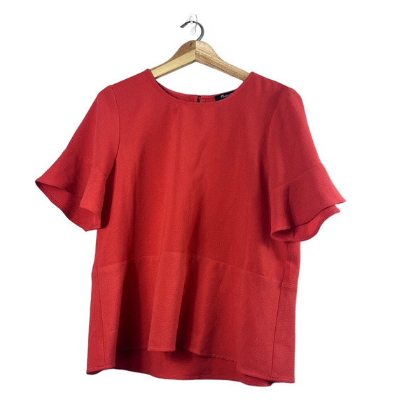 Women's Red Flutter Sleeve Madewell Blouse L - Picture 1 of 5